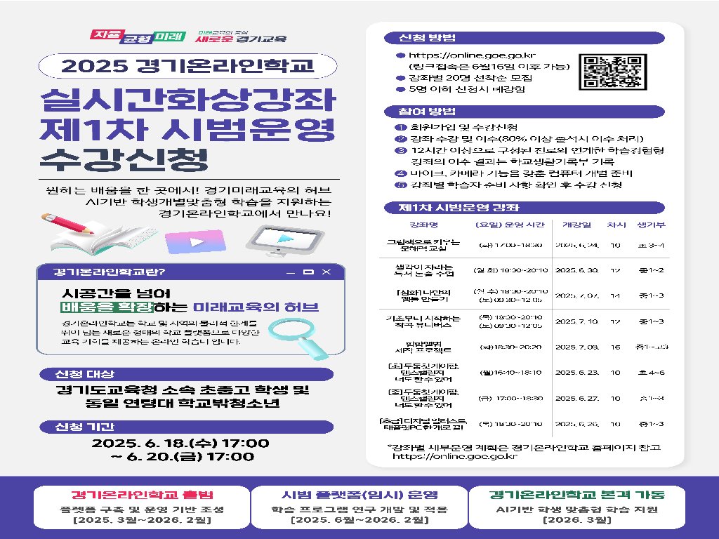 교육3섹터 경기온라인학교 [2025 제1차 실시간 화상강좌 시범운영] 안내